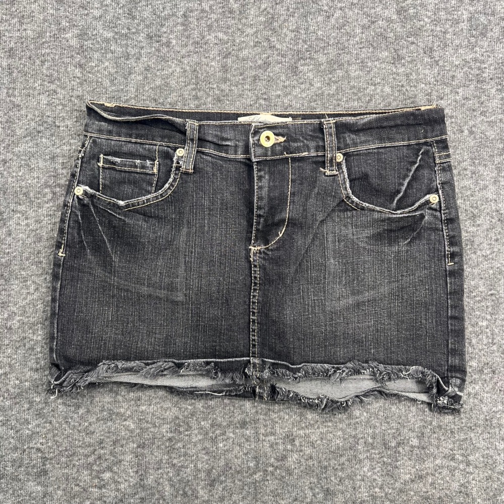 Old Navy Womens Ultra Low Waist Denim Mini Skirt Charcoal Black Raw Hem Size 2